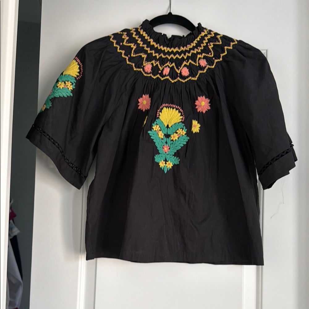 Black Embroidered Boho Top